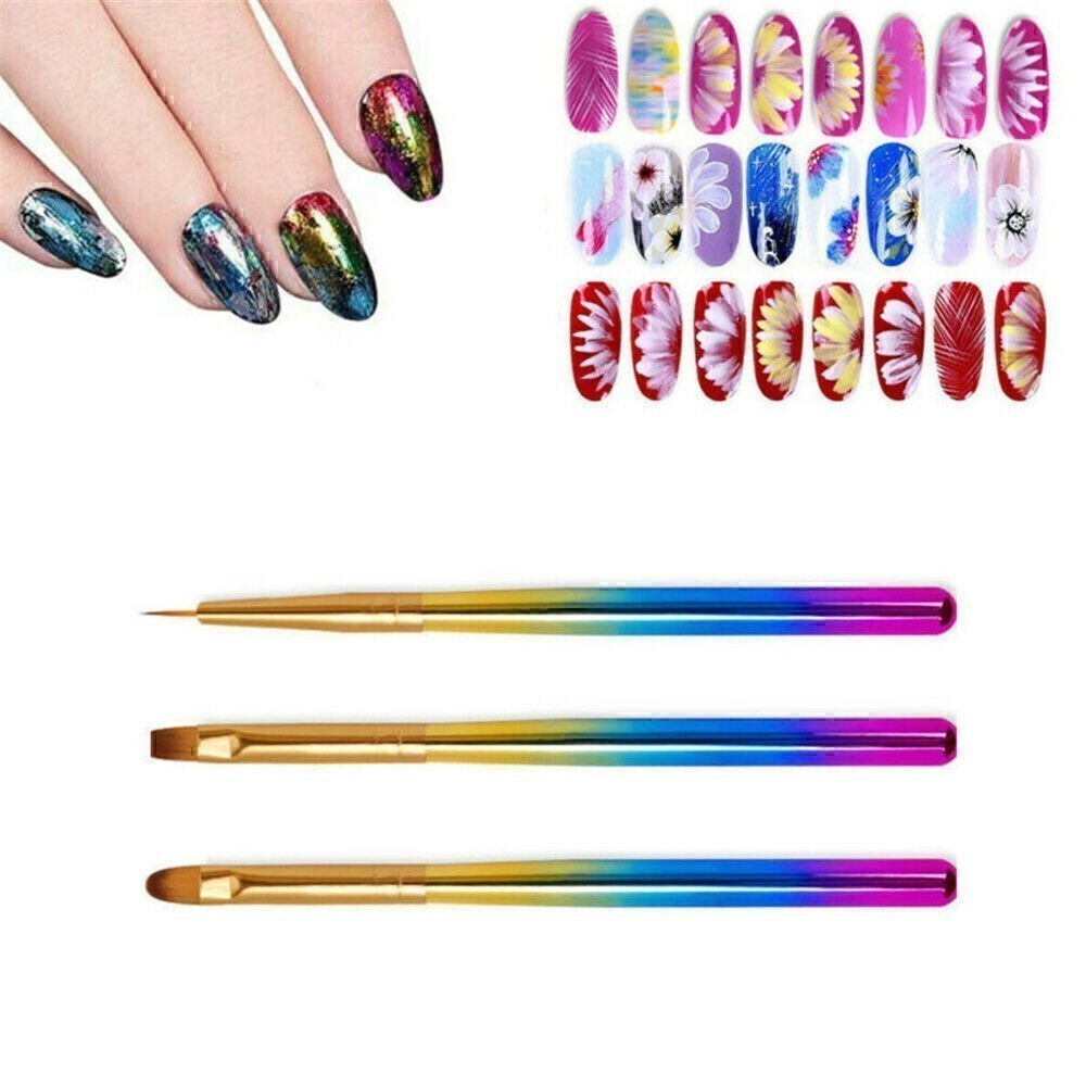 3Pcs Acrylic Nail Art Pen Nylon Tips UV Gel Painting Brush Manicure Set Tools