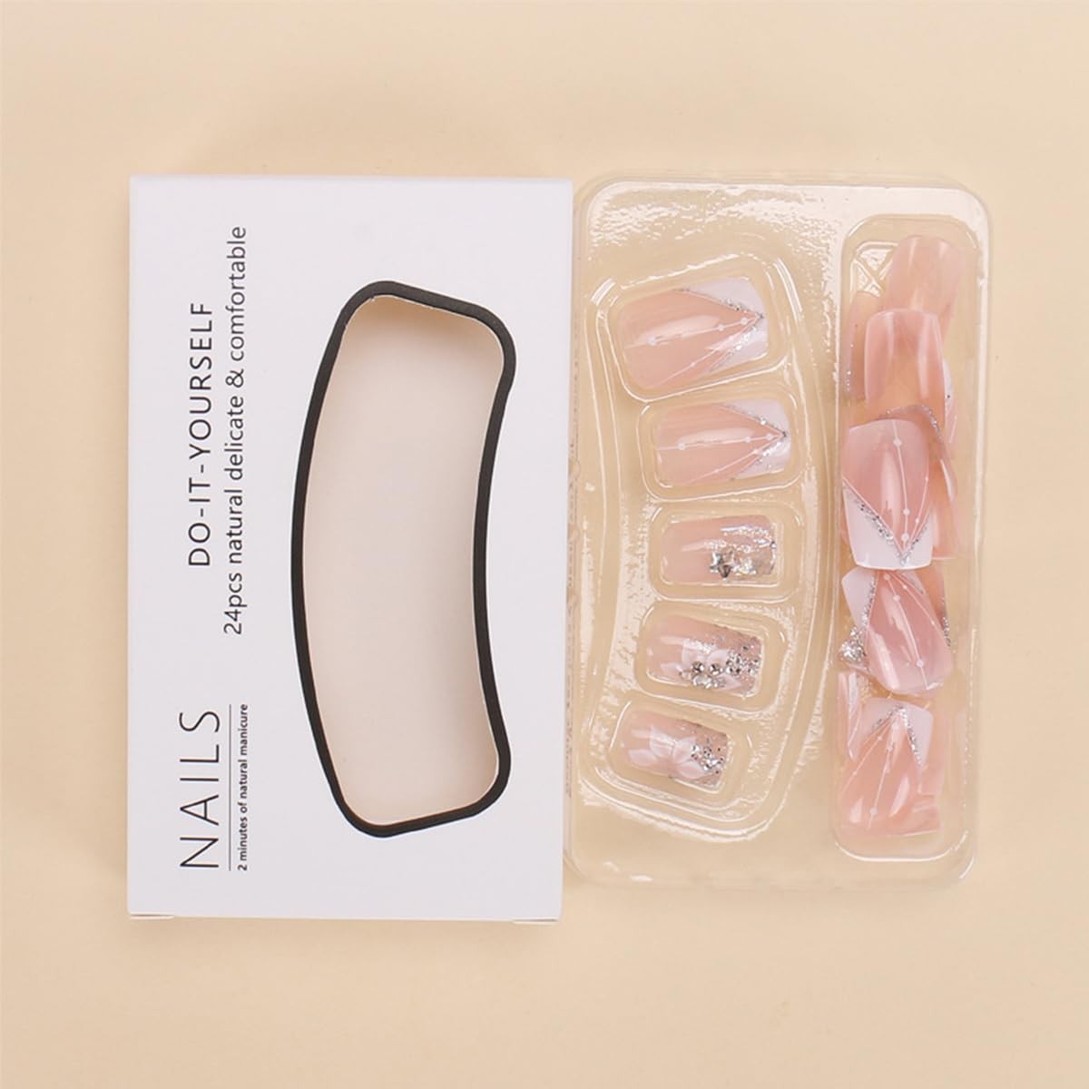 24Pcs Square Short Press on Nails French Tip Fake Nails with Cute Star Rhines…