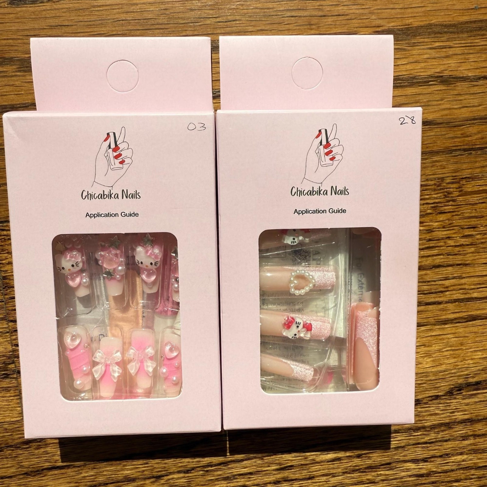 Hello Kitty and Hearts Press On Nails – 2 SETS 24 Pieces Each – Pink Design NEW