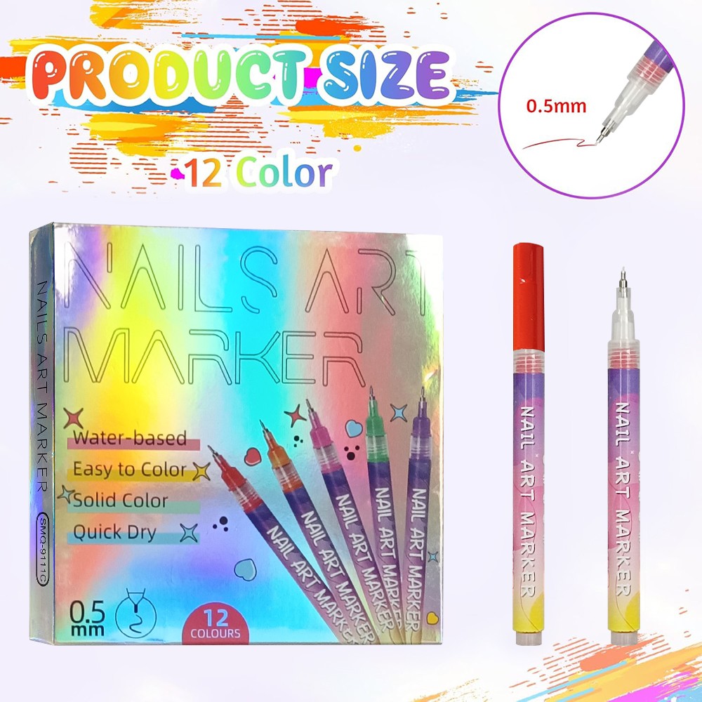 12 Colors Nail Art Pens Set, 2026 New DIY Nail Art Markers Drawing Painting Line
