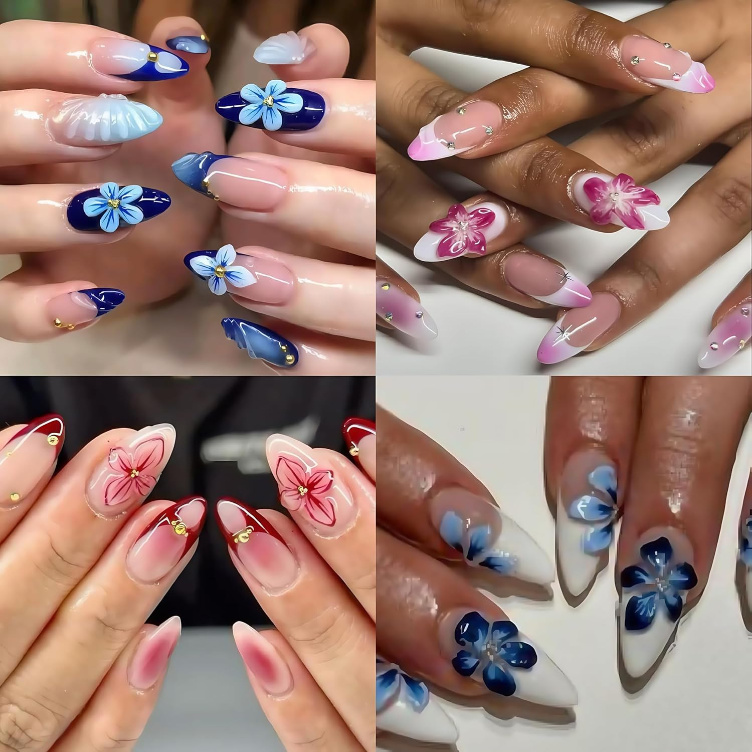 2 Sheets Flower Nail Stickers for Nail Art 5D Embossed Nail Decals Hibiscus Self