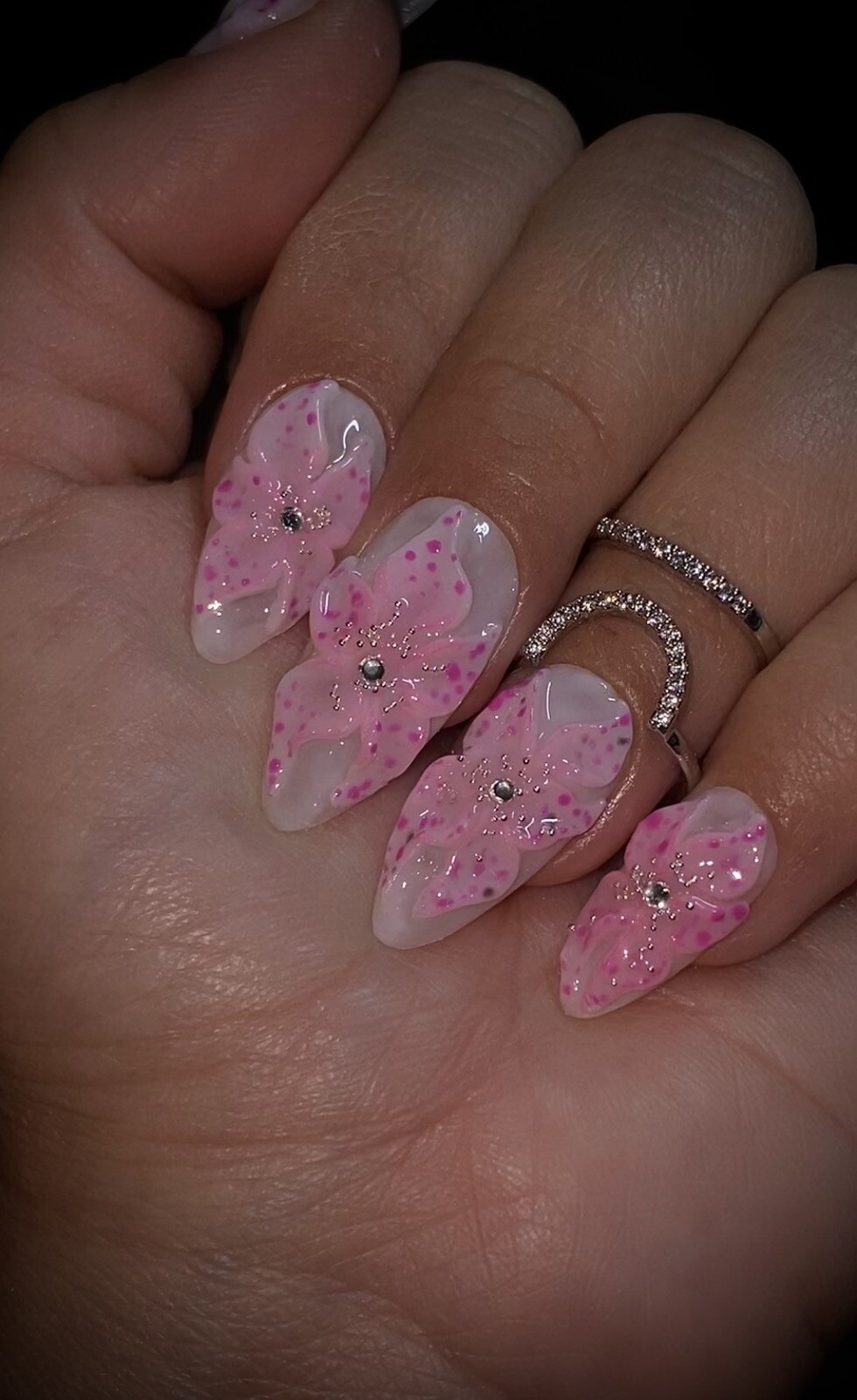 Handmade Jelly 3D Flower Press on Nails,Size Medium, Length Medium,Almond Shape