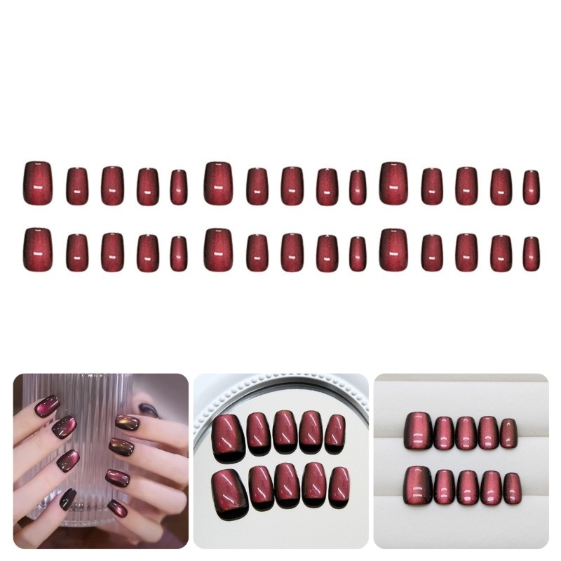 30pcs Press on Nail Cats Eye Short on Nail False Nail for Stylish Look