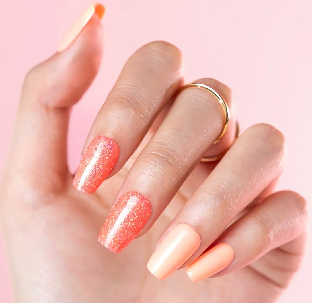 Red Aspen Press On Medium Coffin Shiny Glitter Mix Kailani’s Living Coral 🪸