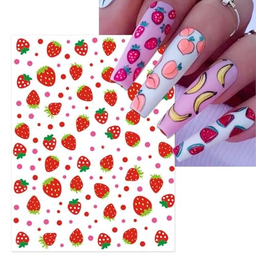 9 Sheets Fruit Nail Art Stickers – Colorful Red Yellow Orange Fruit Collection