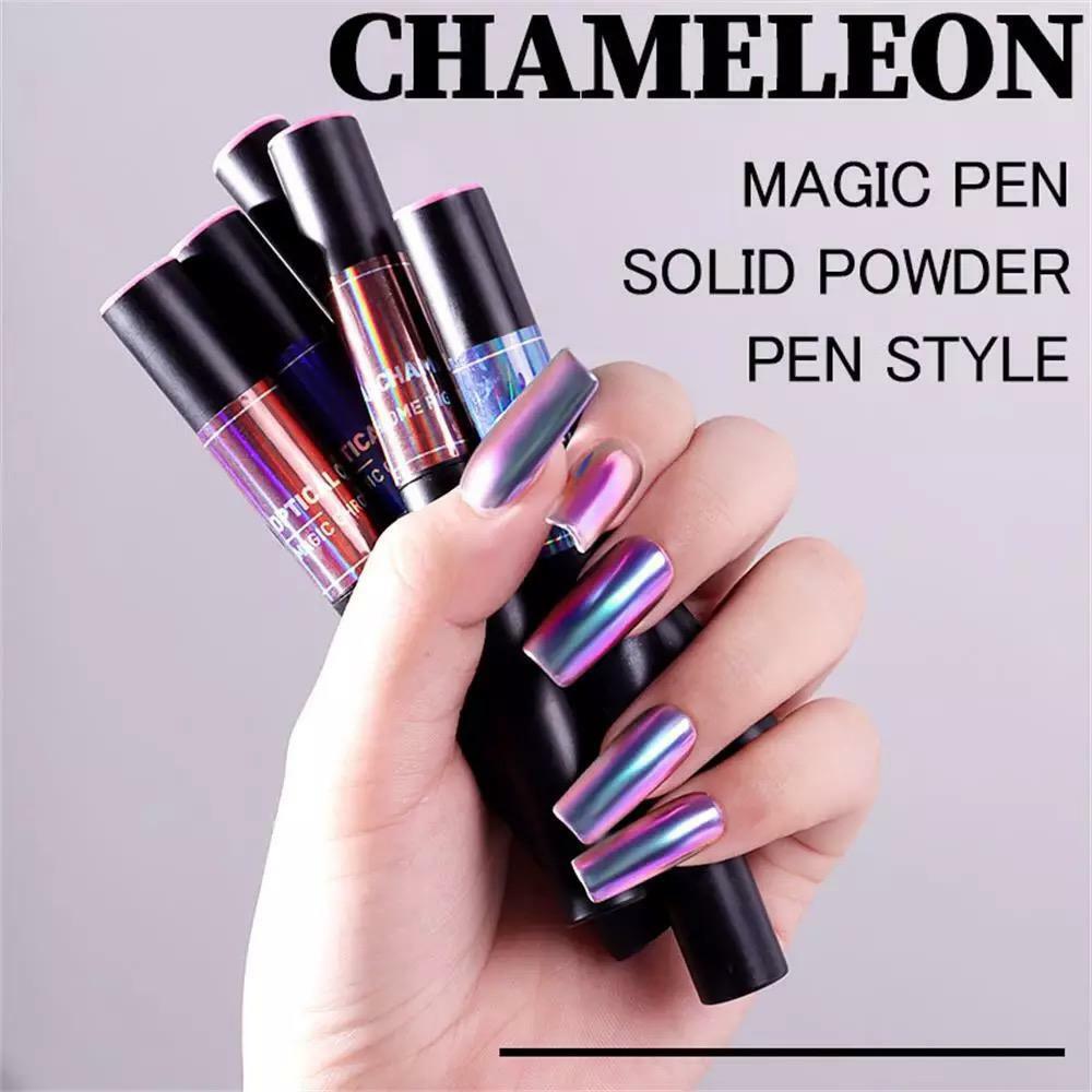 Nail Duo Chrome PEN Chameleon Mirror Powder Air Cushion Solid 6 Colours Dust UK