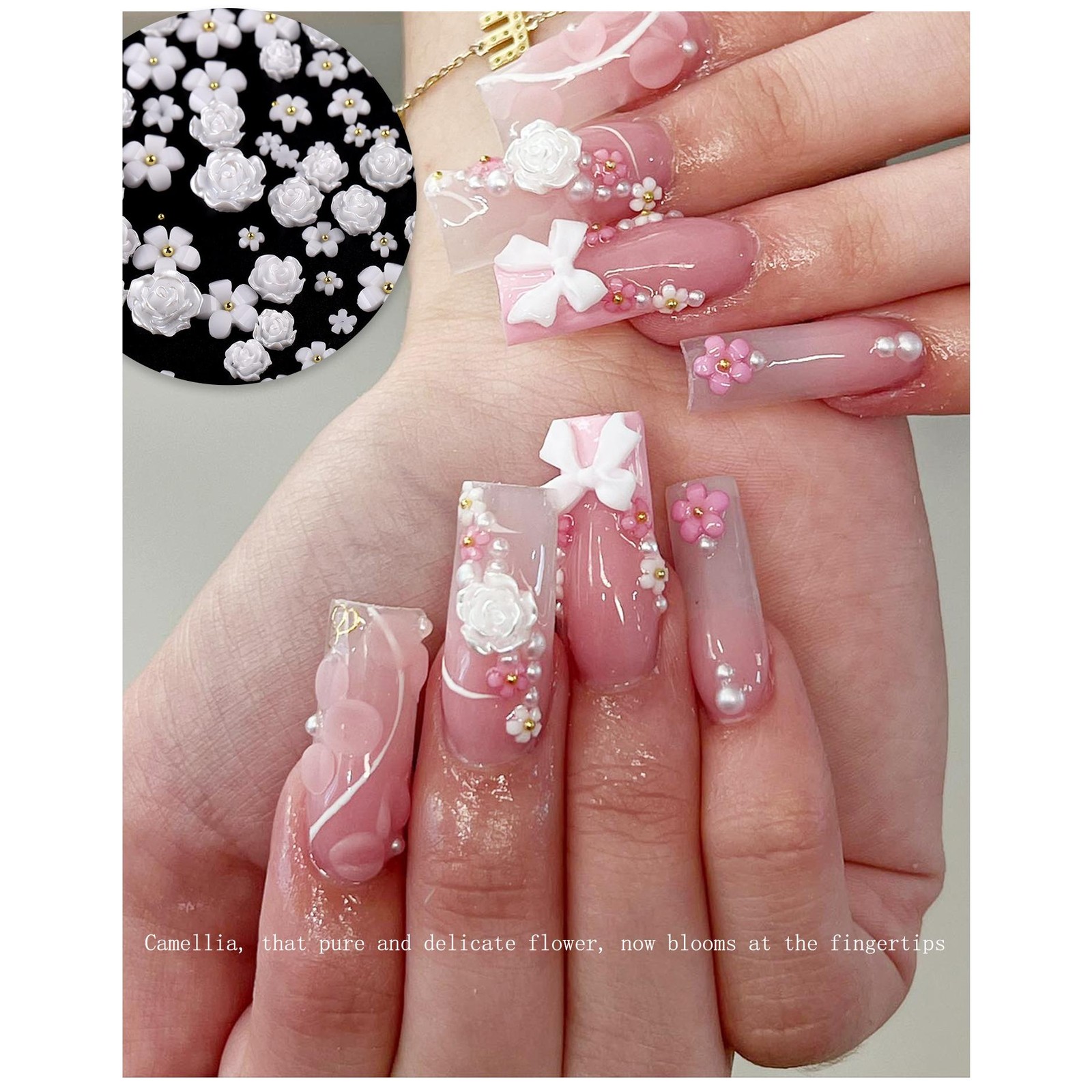 Mixed Flatback Gems & Flower Charms, Resin Rose Alloy Nail Art Supplies