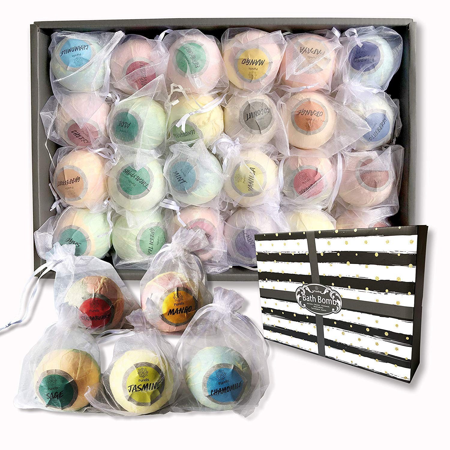 Aromatherapy Bath Bomb Gift Set.24 Individually Wrapped Bath Bombs in Gorgeous M