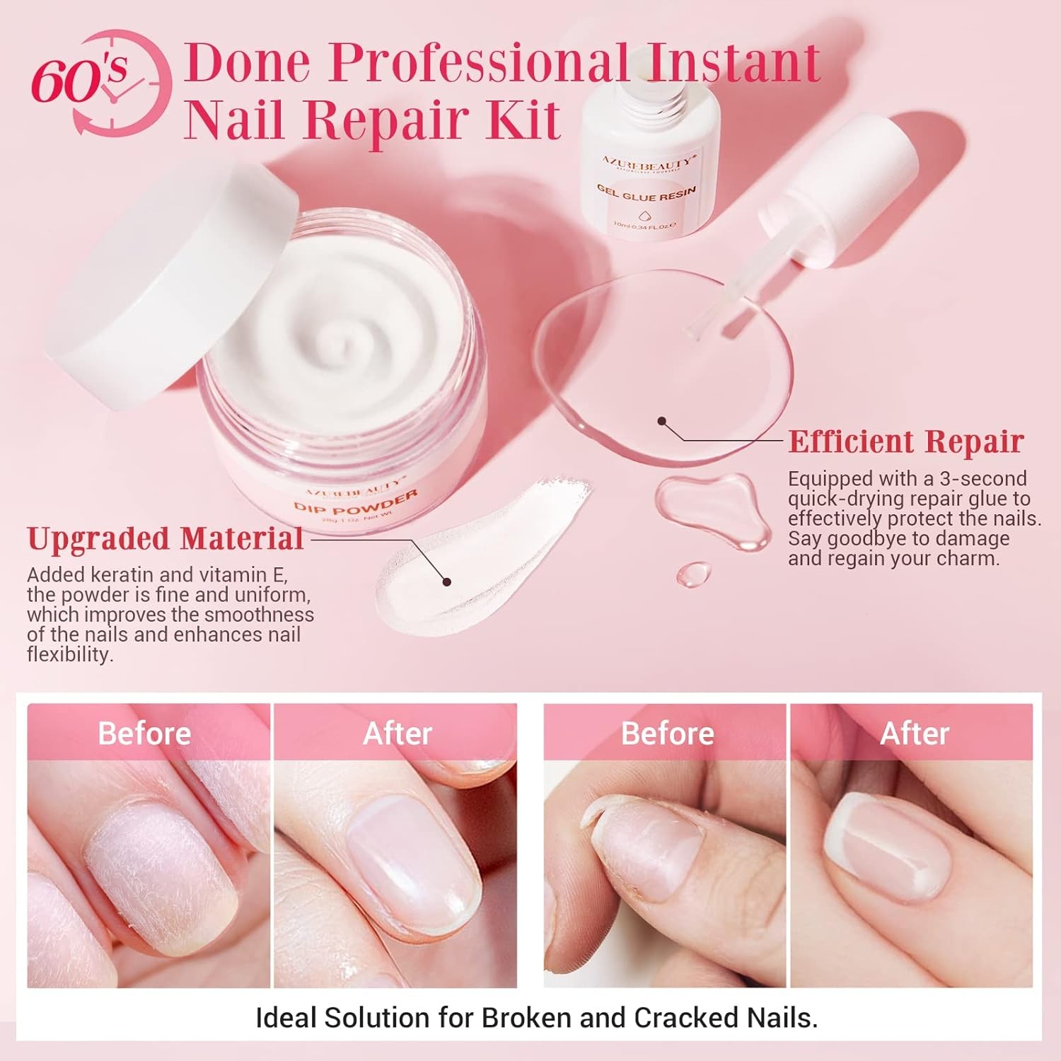 AZUREBEAUTY Nail Repair Kit Transparent Crystal for Broken Cracked Clear