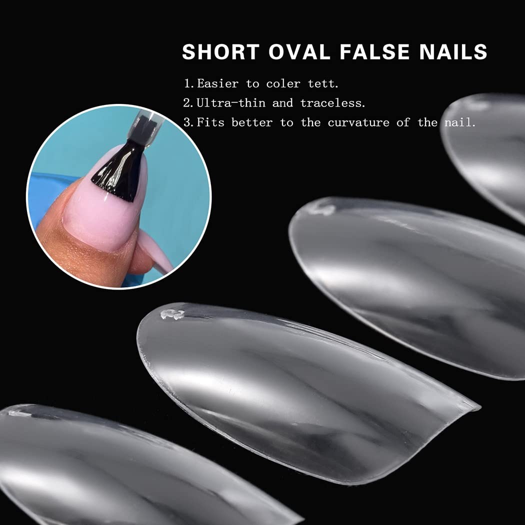 Sethexy Short Oval False Nails 500Pcs 10Sizes 500 Piece Assortment, Clear