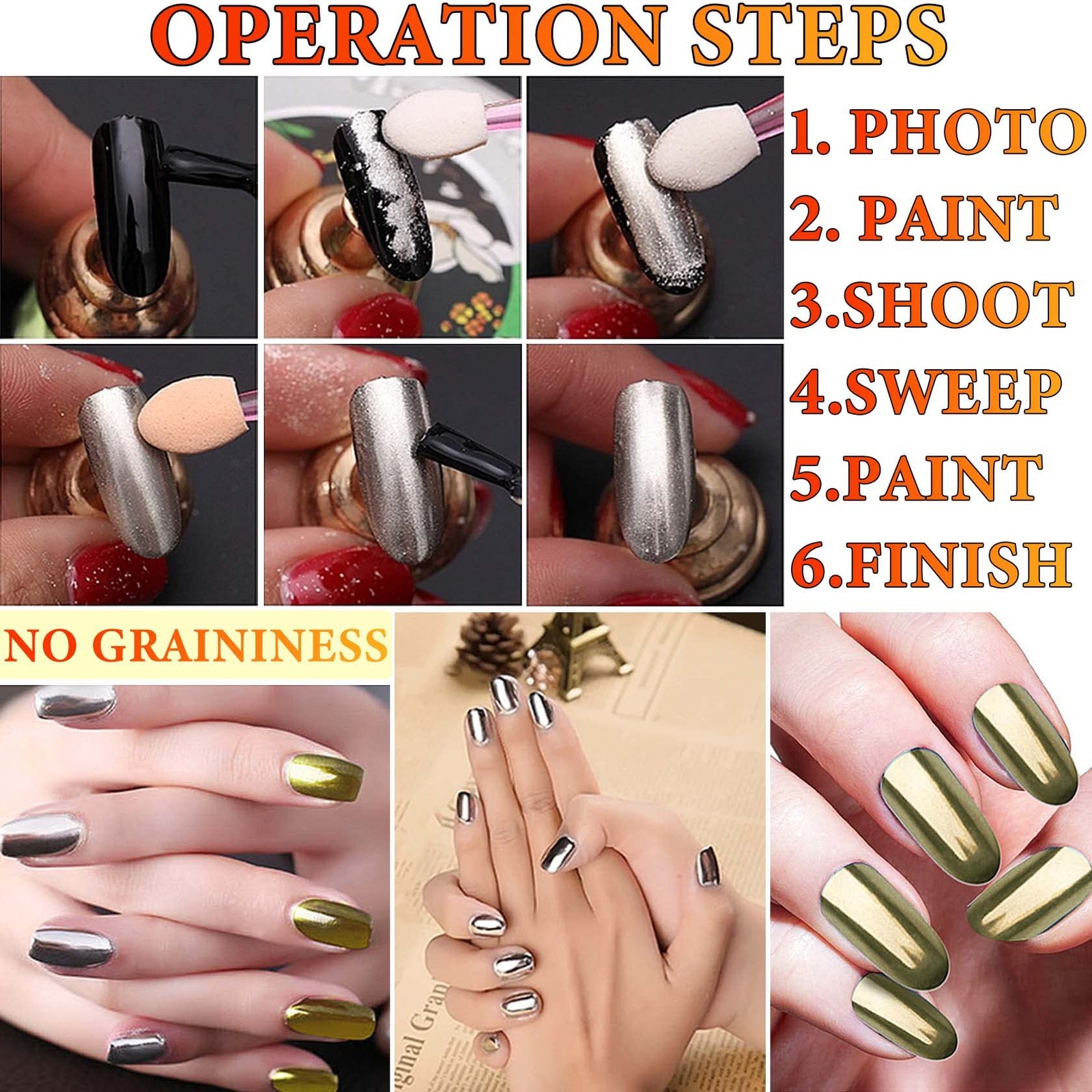 Gold & Silver Chrome Nail – Holographic Metallic Art Glitter with Mirror Effe…