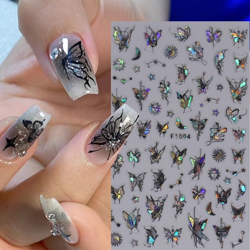 Black Butterfly Nail Art Stickers Decals-3D Butterflies Nail -Adhesive Sticke…