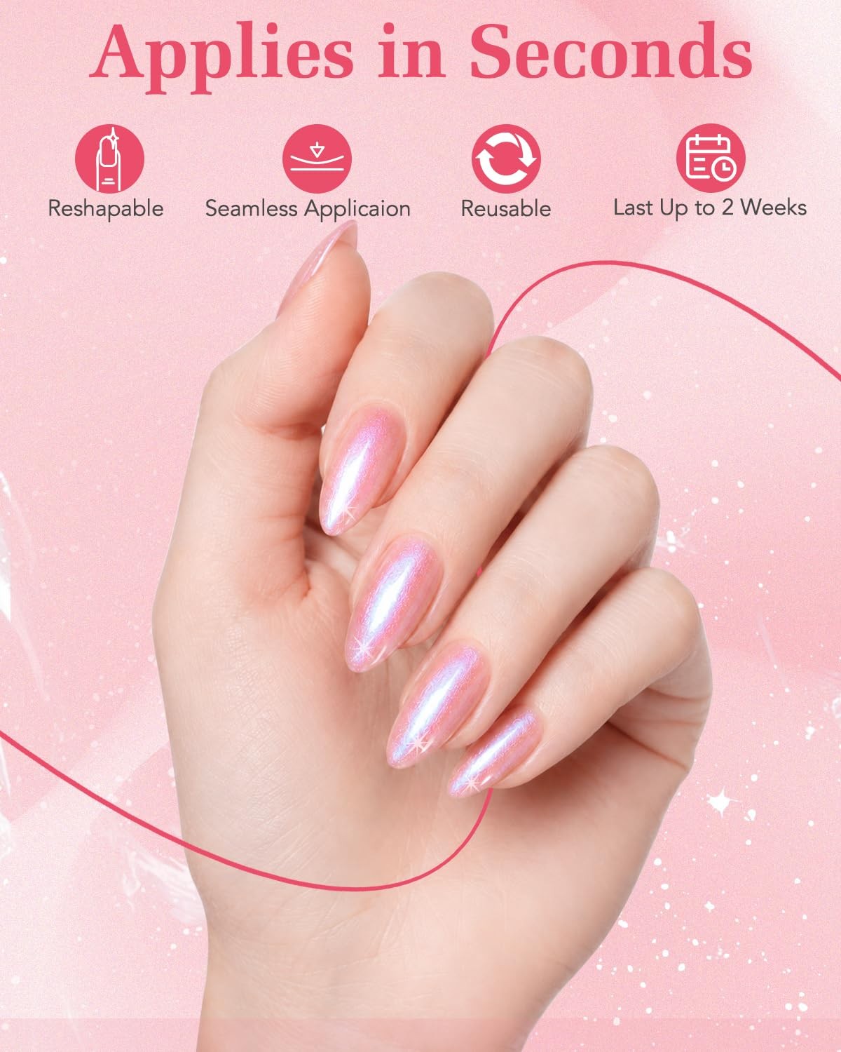 Skiennix Press On Nails-Short Almond Cat Eye Fake Nails | Shining Aurora Spar…