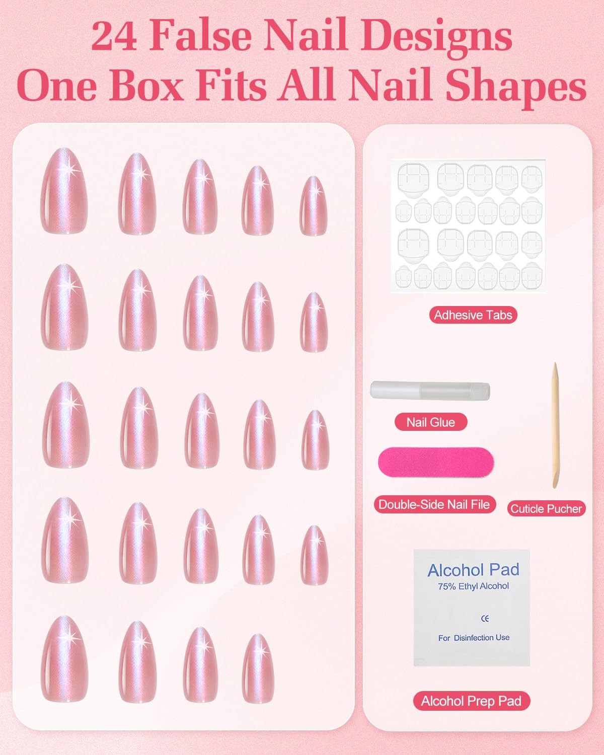 Skiennix Press On Nails-Short Almond Cat Eye Fake Nails | Shining Aurora Spar…