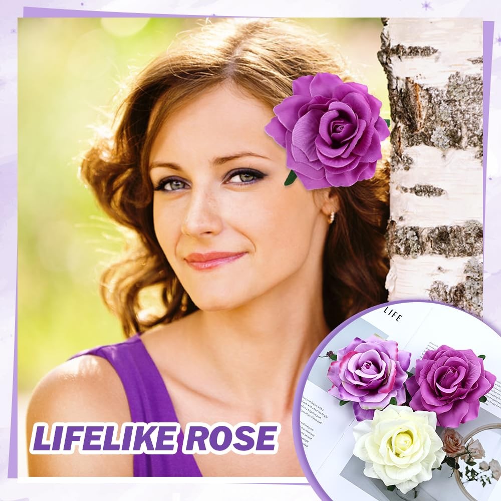 inSowni 16 Pack Realistic Big Rose Flower Hair 1 Count (Pack of 16), 16PCS S1
