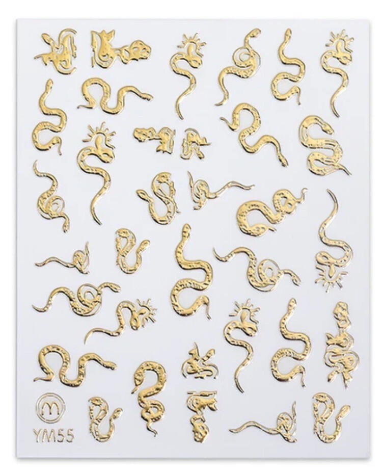Nail Stickers Art Decal DIY Design 3D Waterproof Snake Dragon Gold YM55