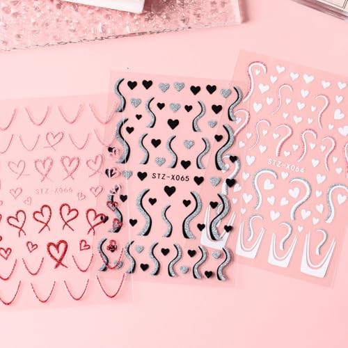 6pcs Glitter Heart Nail Stickers for Women – Valentine’s Day Nail Art Stickers