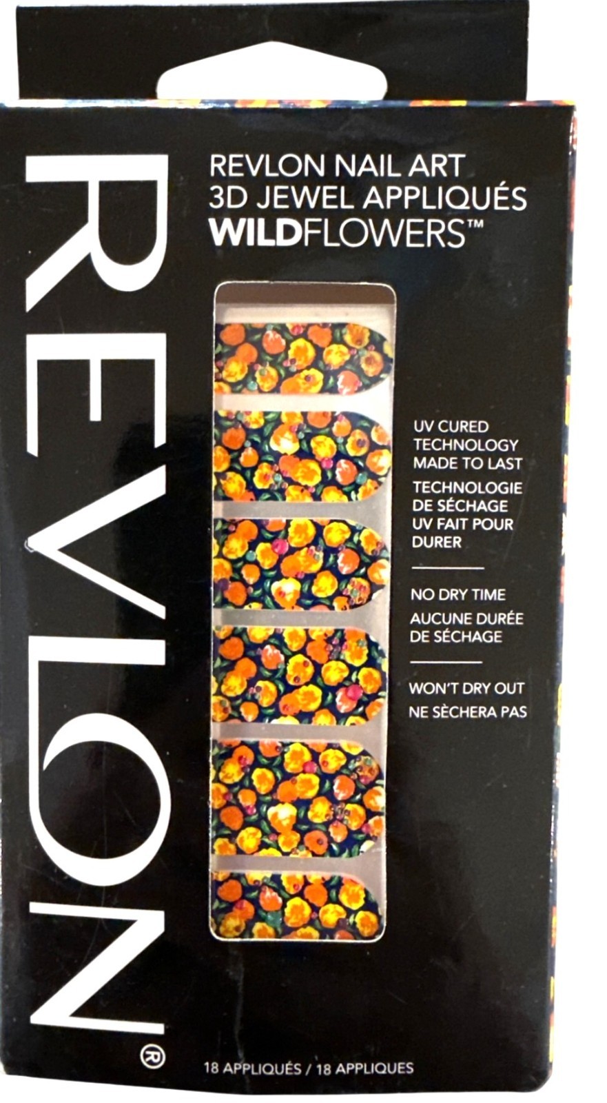 Revlon WILD FLOWERS 18 Strips 3D Jewel Appliques 03 VINTAGE VIBE Orange+Yellow+