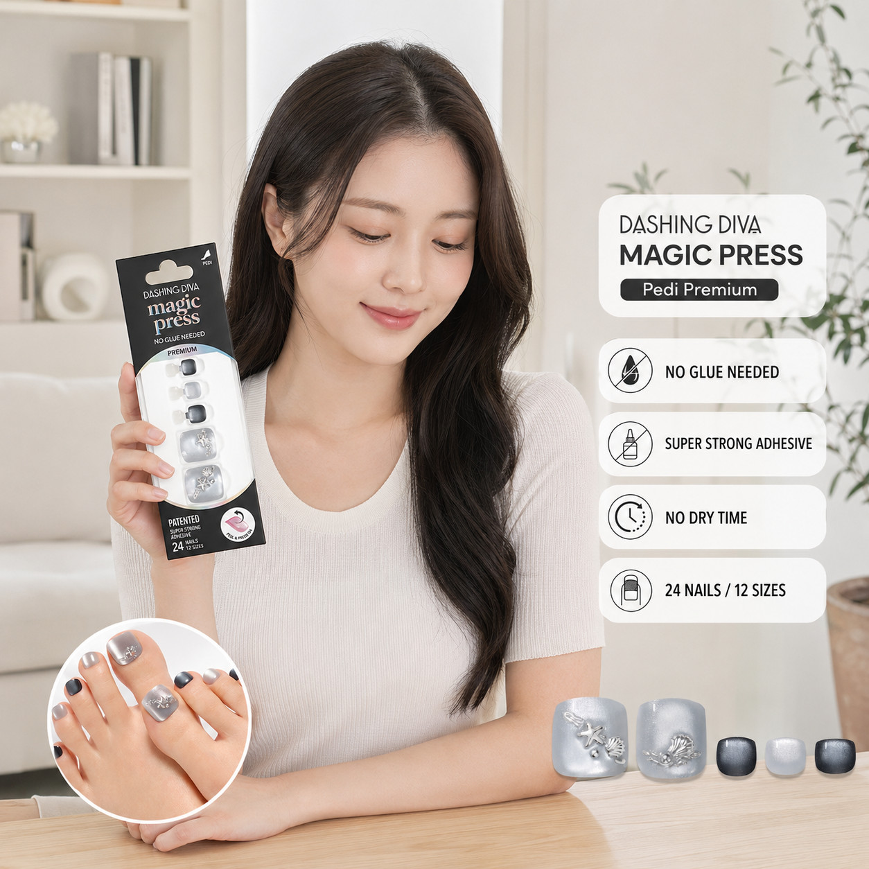 Dashing Diva Arun Pedi Press On Toenails Blue Gray Magnetic Gel