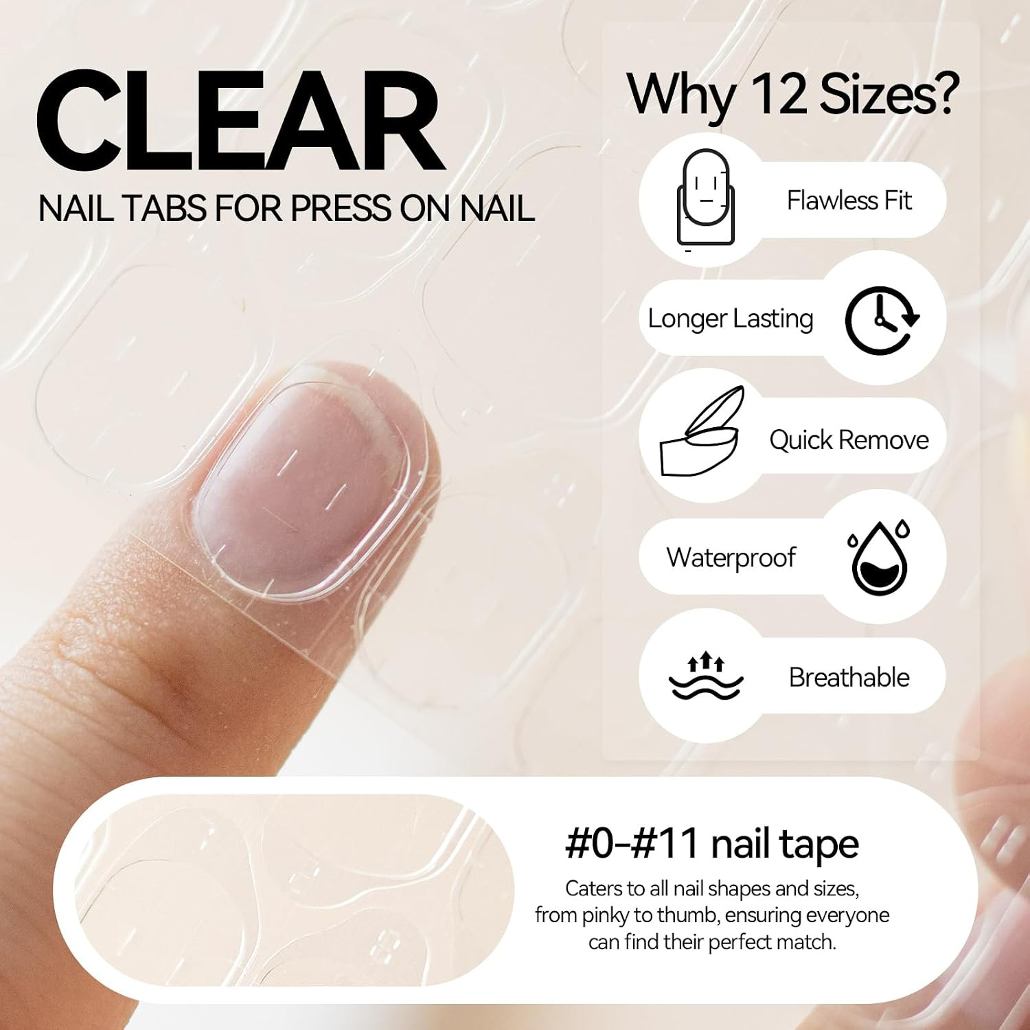 960 PCS Nail Adhesive Tabs for Press on 40 Sheets,12 Size Sticky Tabs for Fake