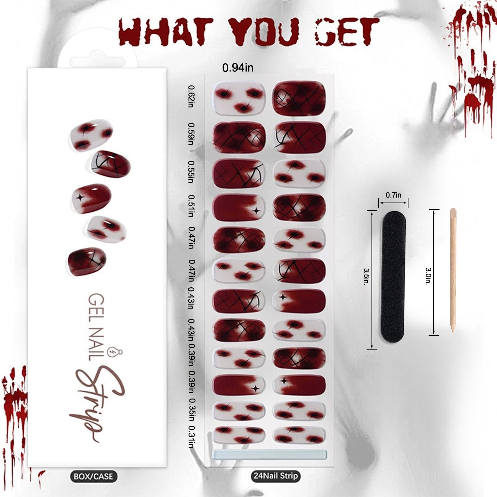 Halloween Semi Cured Nail Strips, 24 Tips Bloody Scab Halloween Design Nail P…