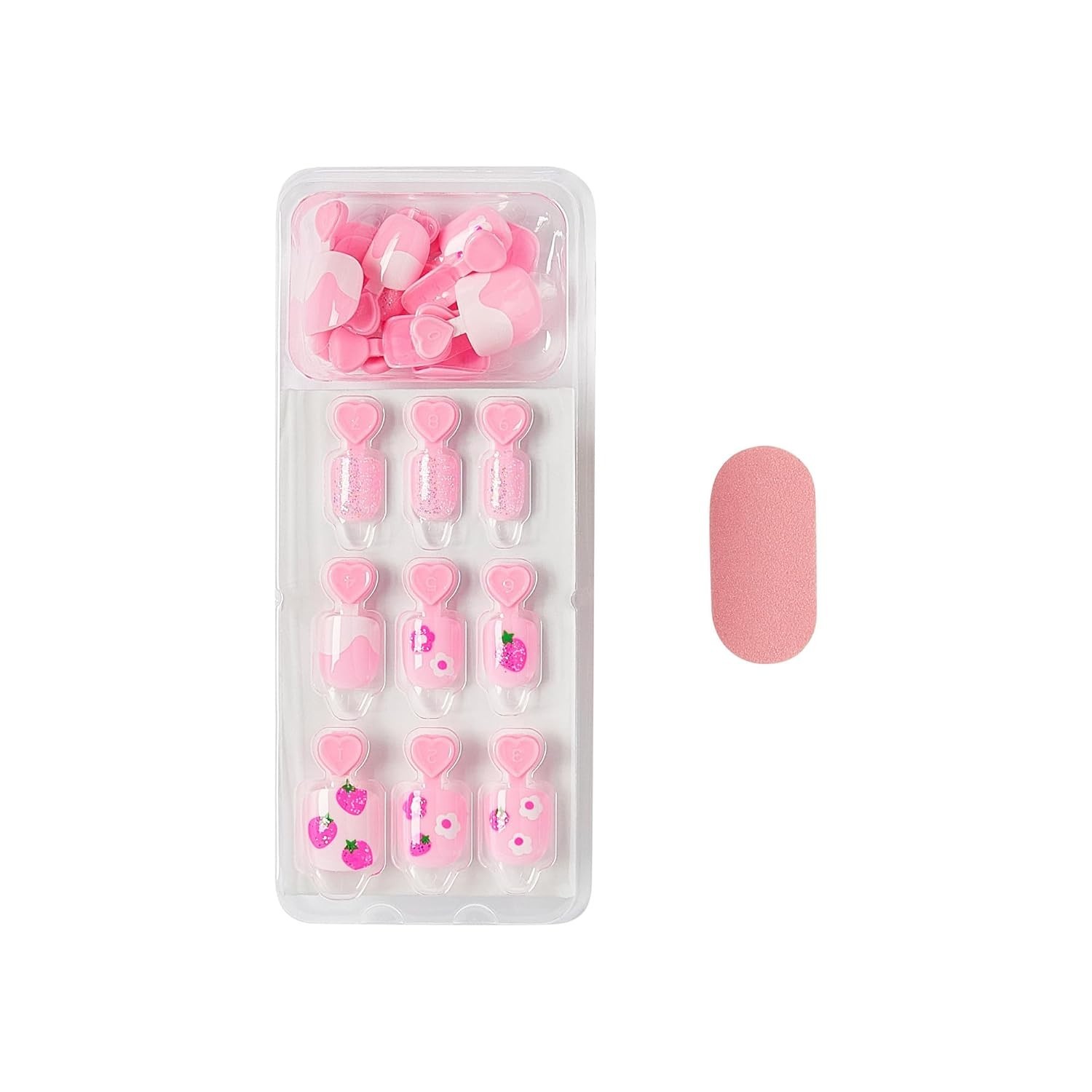 No Glue Mani Press On Nails, Mini, ‘Berry Cute’, Pink, Kids Size, Squoval Sha…