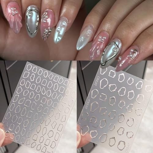 4Sheets Gold Silver Nail Art Stickers 5D Embossed Metal Stickers Style 4