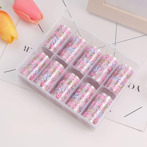 10 Rolls Flower Nail Foil Holographic Nail Art Foil Nail Transfer Foil Paper