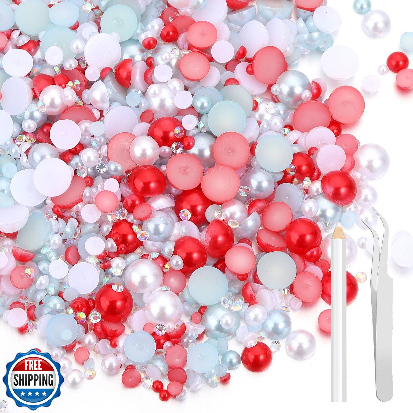 100g Flatback Pearls and Rhinestones，Mix 3-10mm Pearl Rhinestones for Crafts