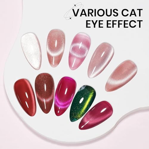 Cat Eye Press On Nails Almond, 30 Pcs Glitter Black Blue Press On black blue