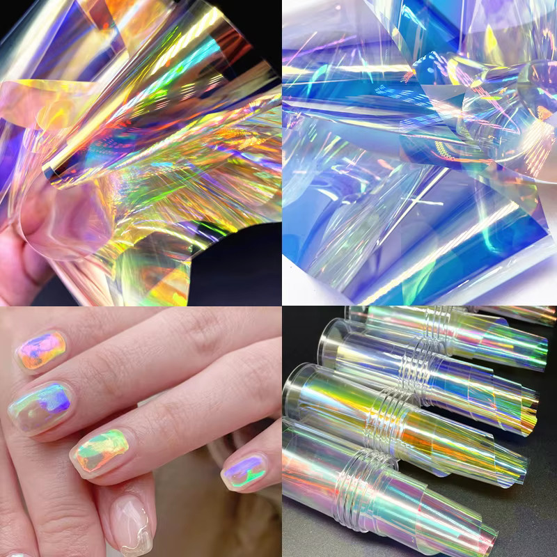 Broken Glass Nail Foil Effect Stickers Shattered Holographic Angel Paper Wraps