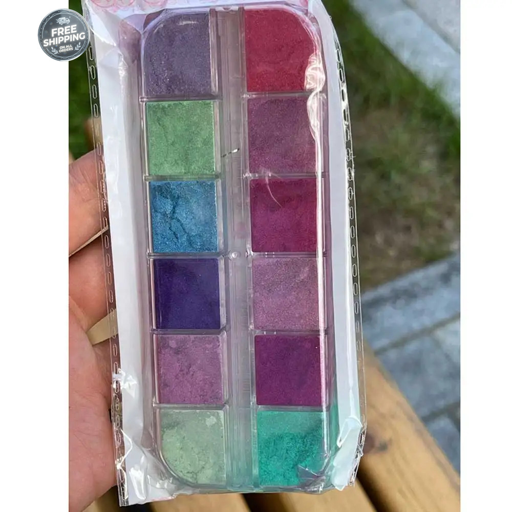 12 Grids Mirror Effect Mermaid Nail Powder Holographic Pearl Chrome Pigment Fine
