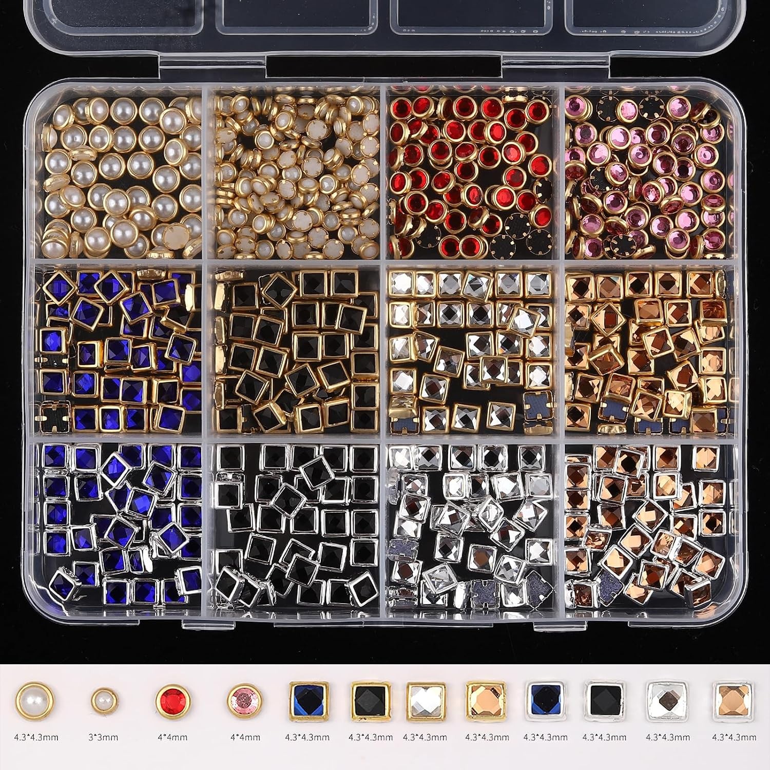 3D Nail Charms Rhinestones Metal Jewelry Nail Art Decoration 12 Grids