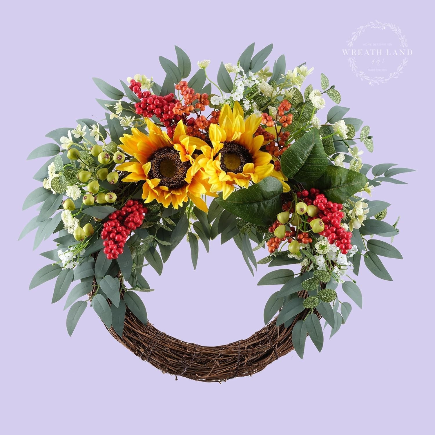 4 in1 All-Season Interchangeable Grapevine Wreath, DIY Kit with Silk Flowers,…