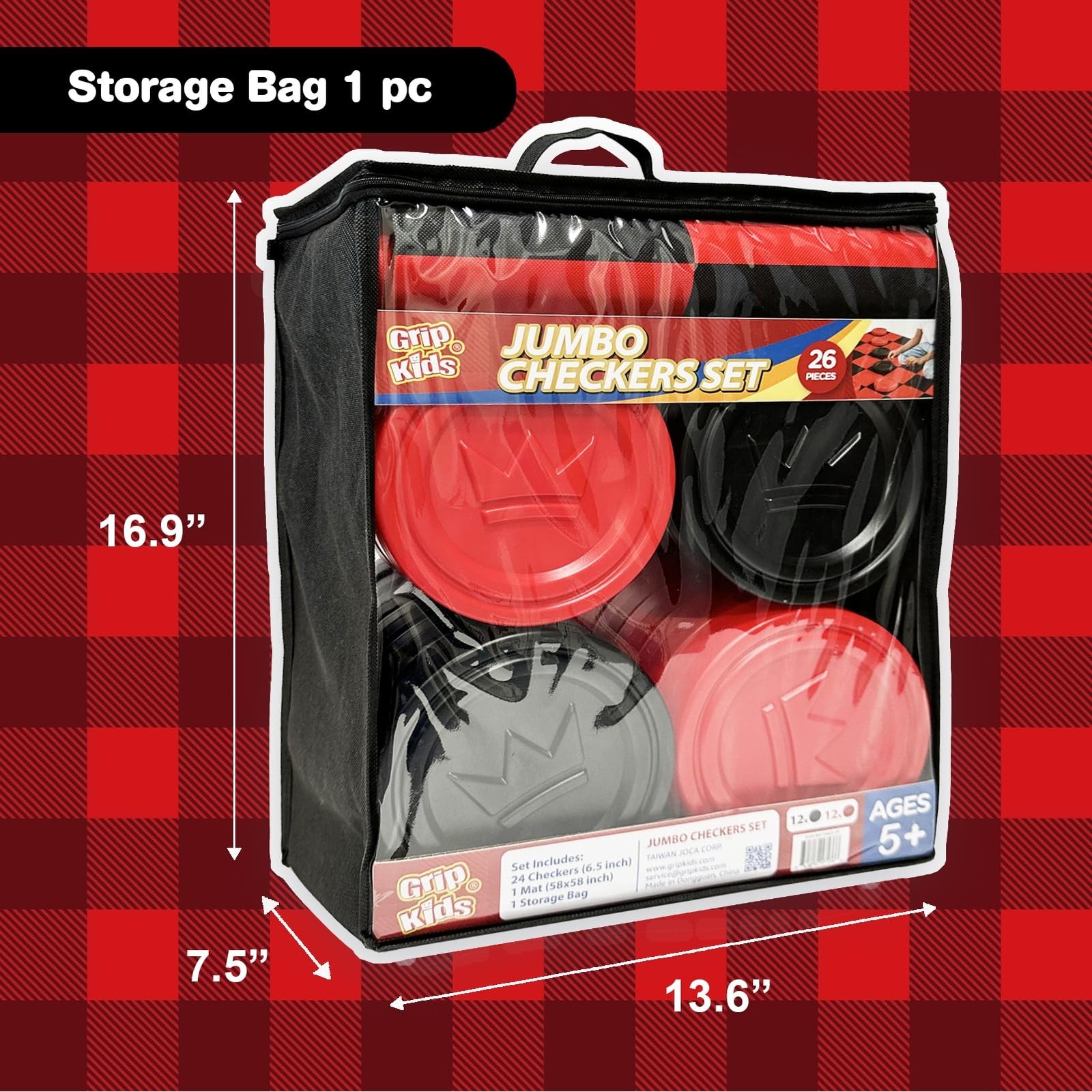 Jumbo Checkers Set with Storage Bag – 58 inch mat – Outdoor & Indoor Play Toy…