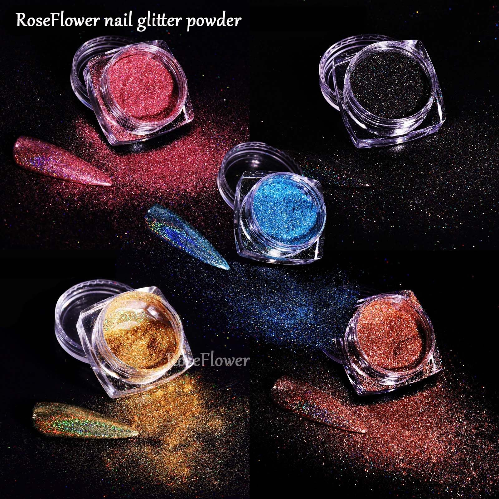 RsoeFlower 12 Color Nail Glitter Powder, Gold Sliver Metallic Nail Dust, Holo…