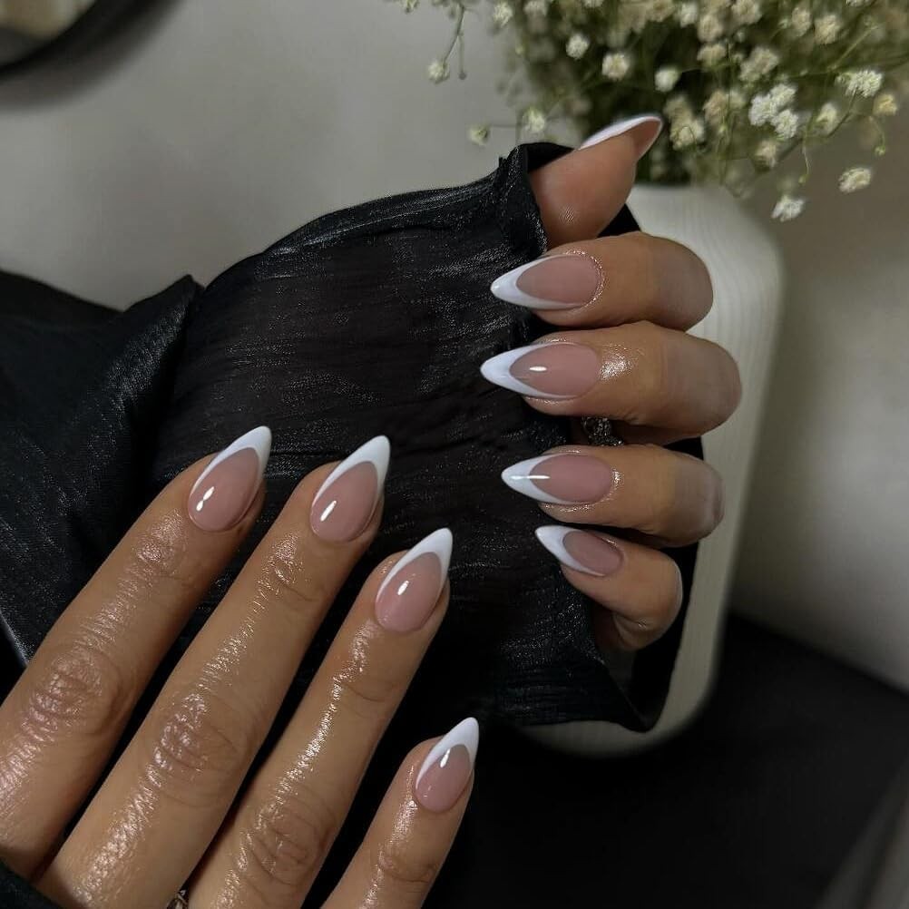 KQueenest 30 Pcs White French Tip Press on Nails Short Almond Nails Acrylic, …