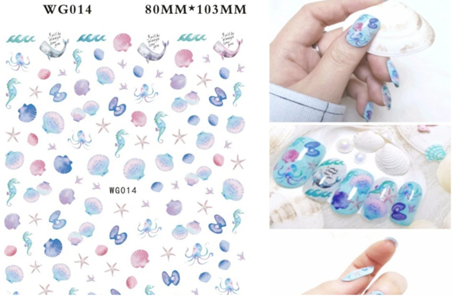 Summer Ocean Nail Stickers | Ocean Marin Life Nail Art Decals | Seashell Sea