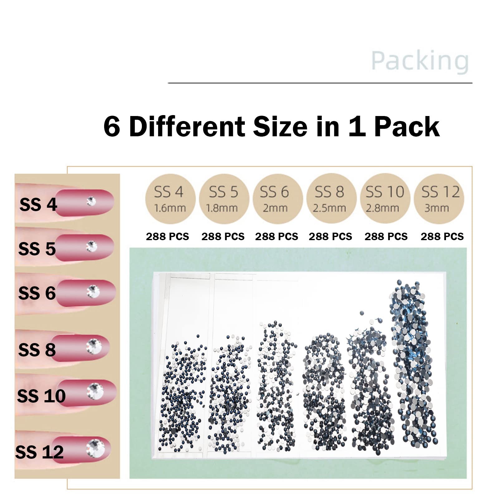 1728PCS Nail Art Rhinestone Dark Blue Glitter Diamend Gems 3D Tips DIY Decora…