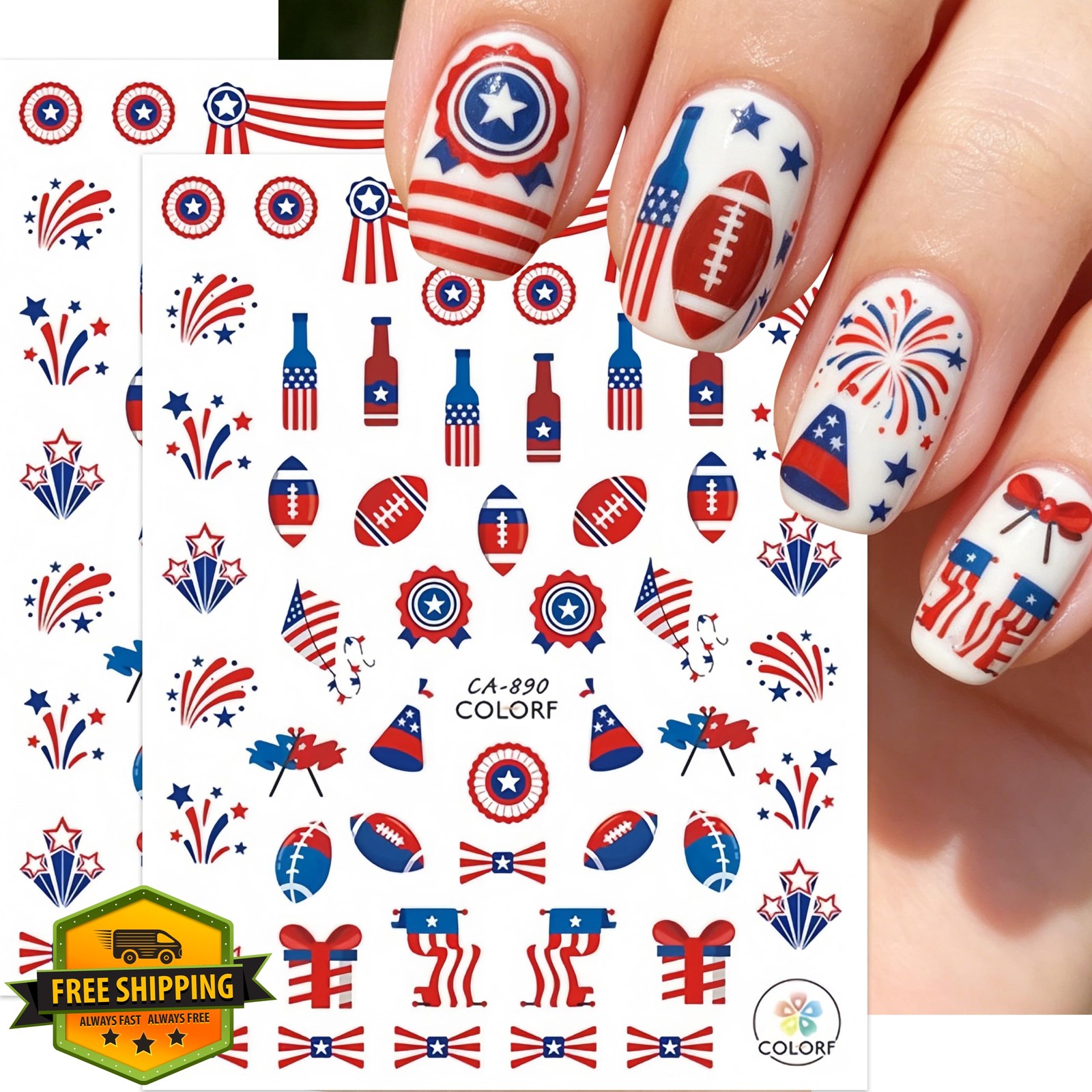 LRyssalia Style08 4th of July Flag Fireworks Nail Stickers