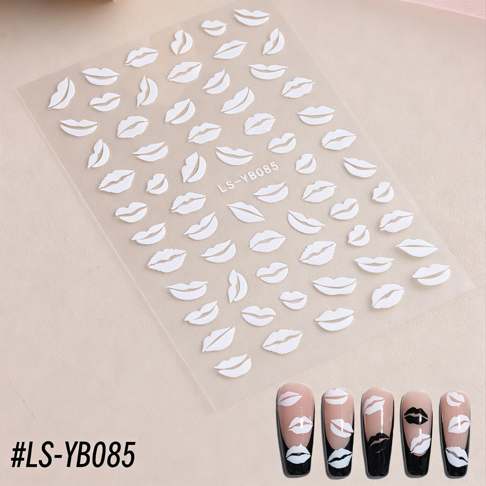 Ins European Atmosphere Nail Stickers, Blazing Red Lips Pattern, Black & White L