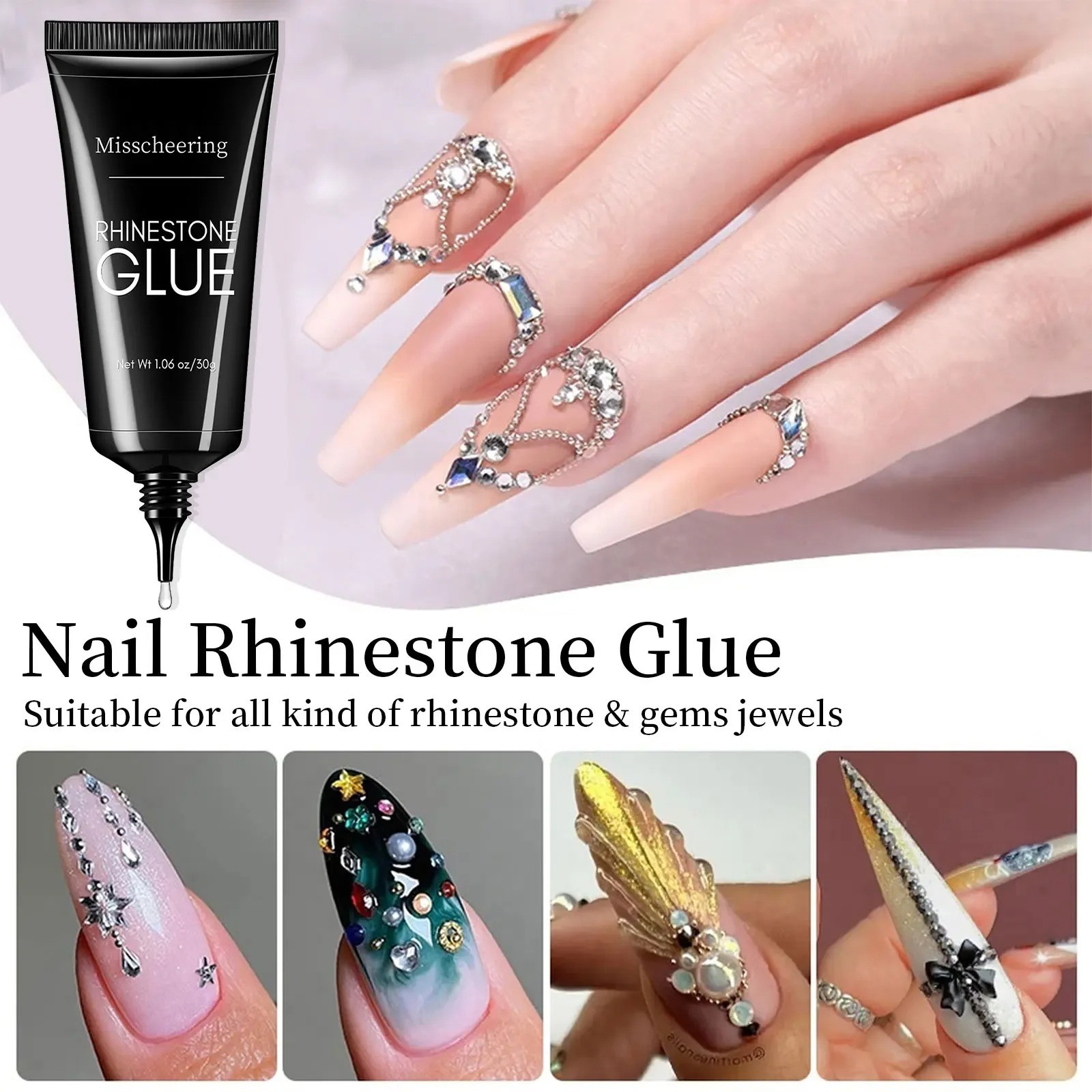 30g Nail Rhinestone Glue Gel Strong Adhesive 3D Nail Art Gems Decoration