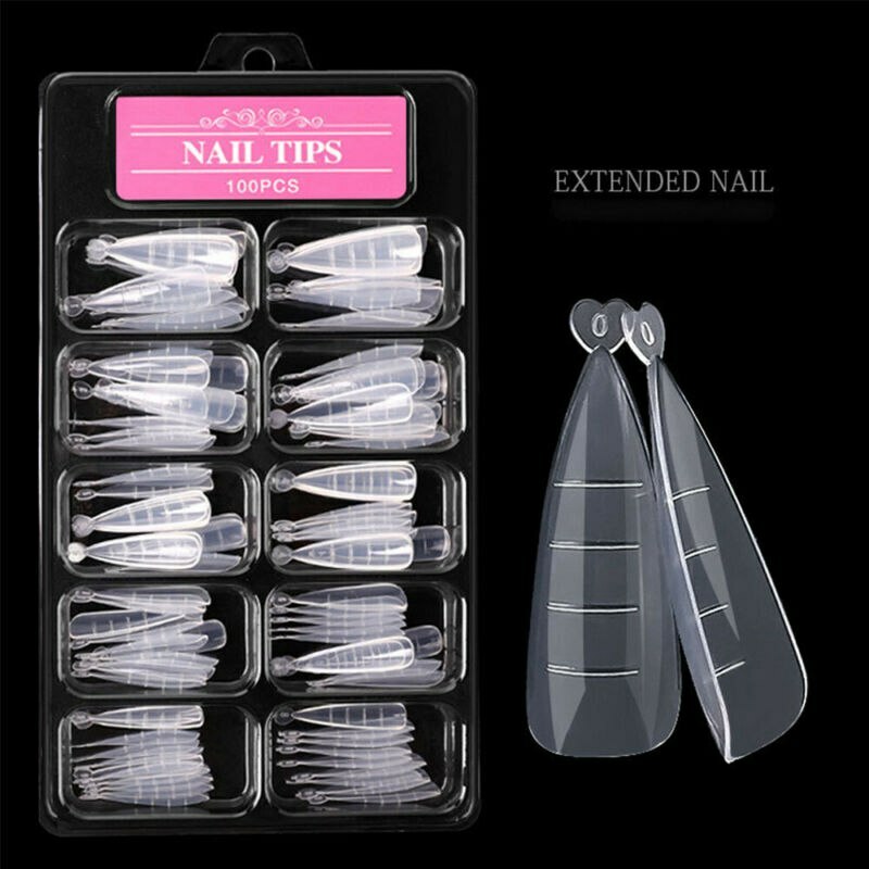 Fake Nails Clear Full Cover System Gel 100Pcs Nails Tips Mold Dual Forms