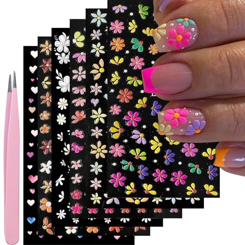 Colorful Flower Nail Stickers Decals for Women Nail Art | 5D Colorful-01