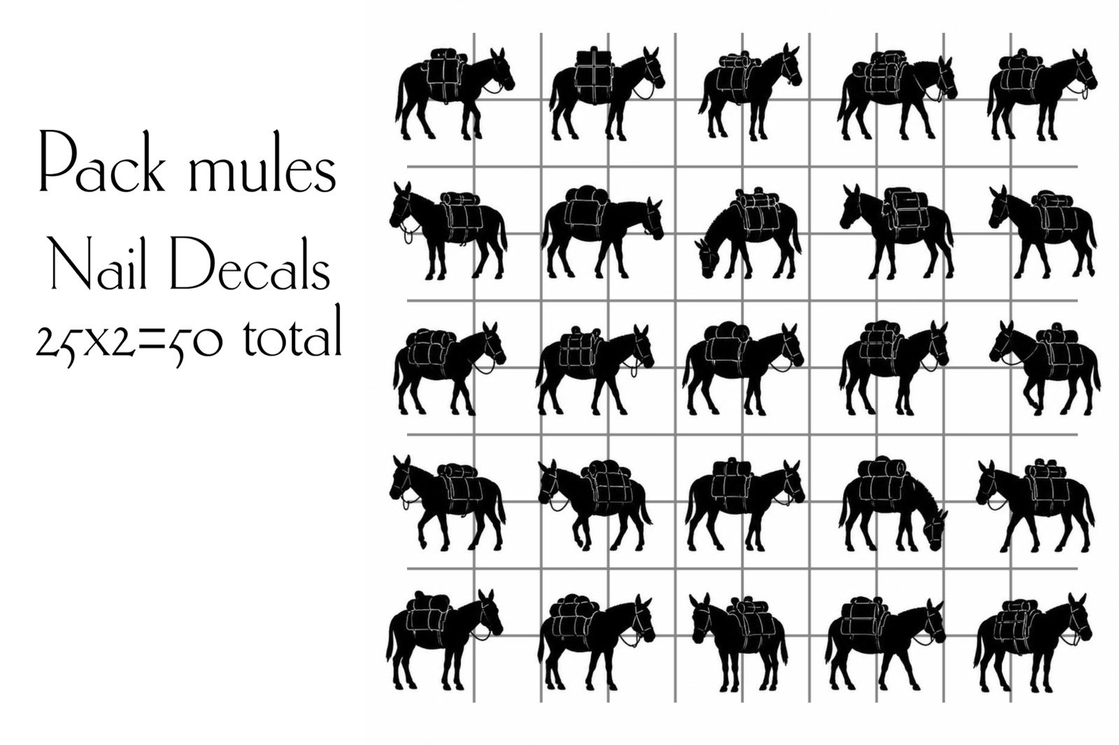 Pack mules Waterslide Decals For Nails, Hot Wheels, Etc Set Of 50 KC