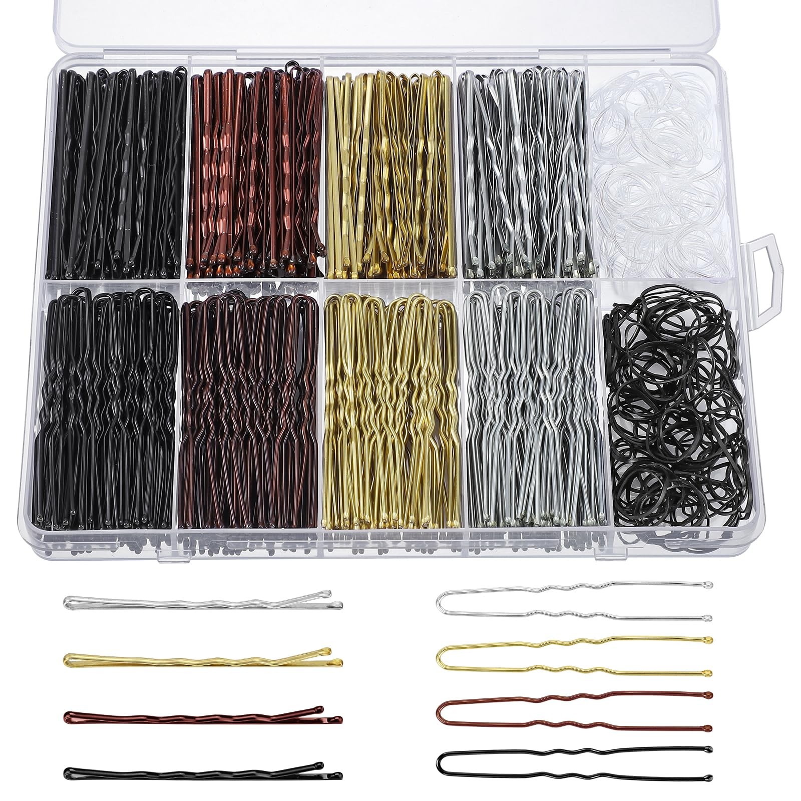 600Pcs Bobby Pins, 4Colors Hair Pins for Women Black, Brown, Blonde, Silver