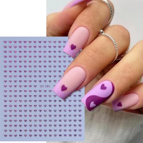 6 Sheets Heart Nail Art Stickers Decals Black White Red Laser Silver Heart-7