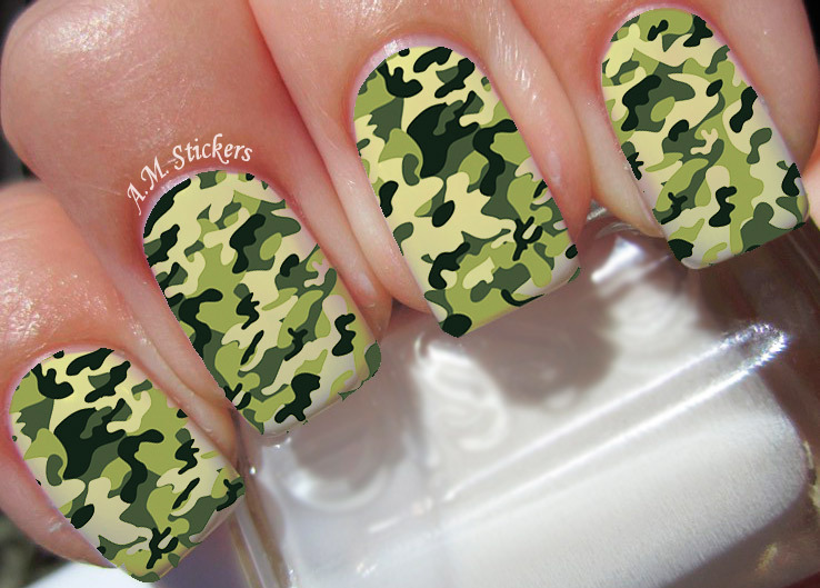 Green Camo Nail Art Stickers Transfers Decals Set of 22 – A1069