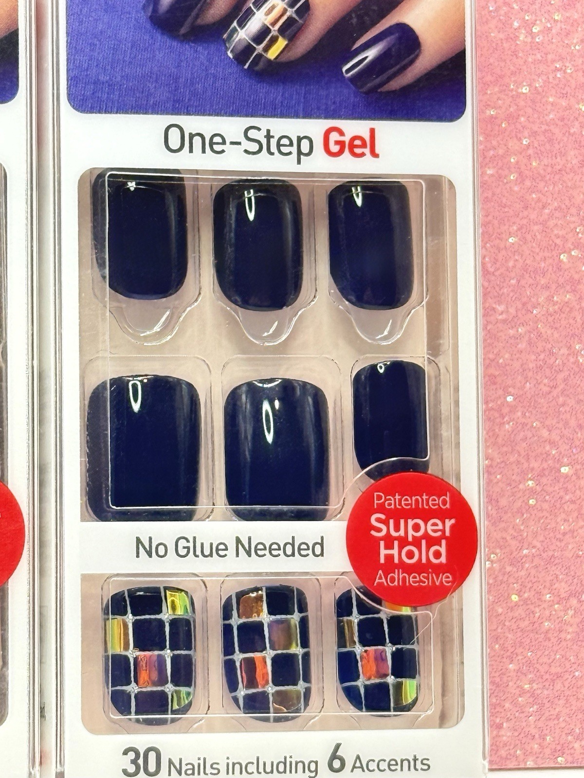 Kiss imPRESS No Glue Press-On Nails Short Navy Blue Glossy Geometric Lot Of 2