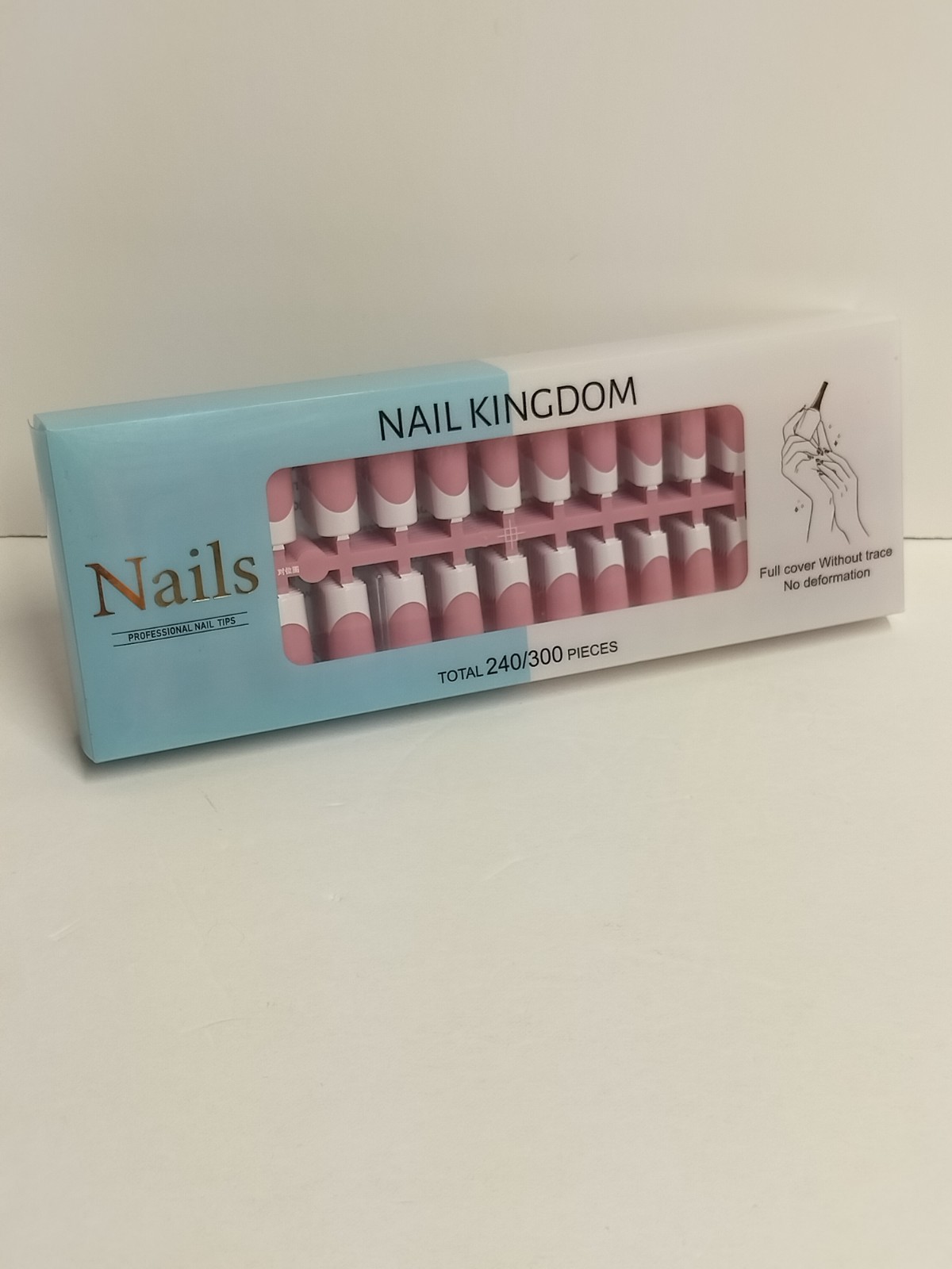 Nail Kingdom 240 Pieces Fake Nails – Full Cover Medium Length Pink False Nails